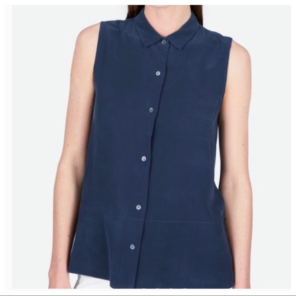 Everlane Clean Silk Navy Blue Sleeveless Top 14